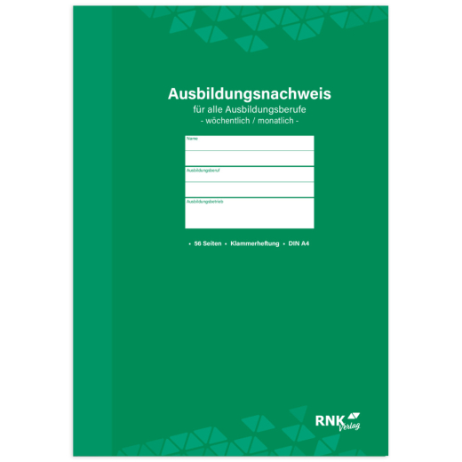 Ausbildungsnachweis-Heft wöchentlich/monatlich, alle Berufe, 56 Seiten, DIN A4