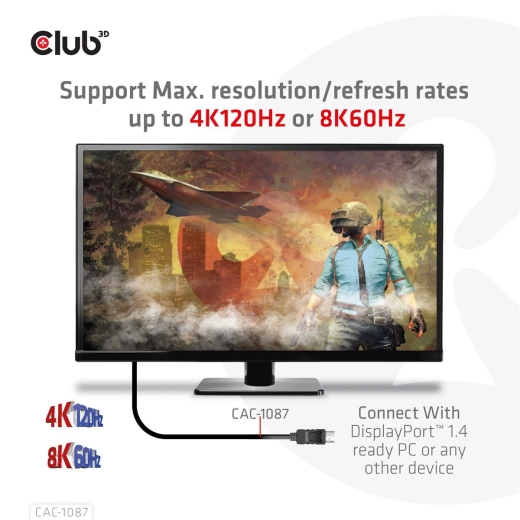 Club3D Kabel DisplayPort 1.4 > HDMI HDR 8K60Hz aktiv 3m retail