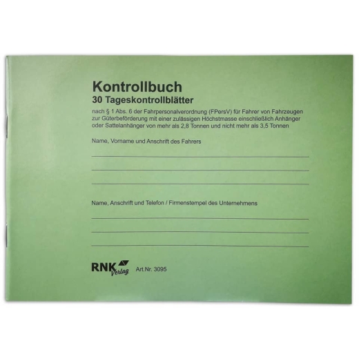 Kontrollbuch mit 30 Tageskontrollblättern, 32 Blatt, DIN A5 quer, Nummerierung