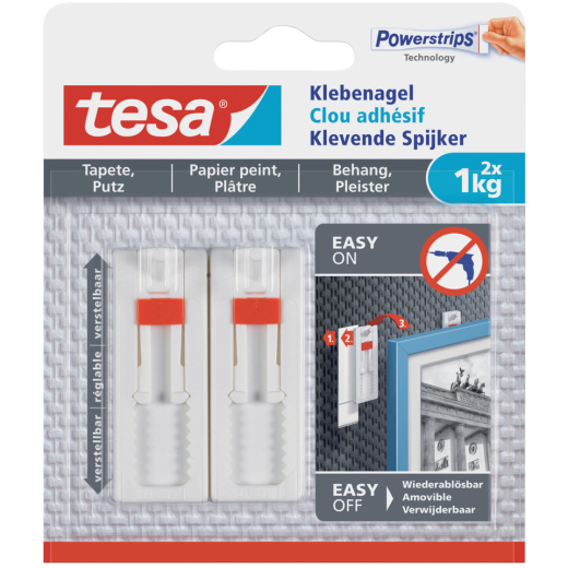 Powerstrips® Klebenagel - ablösbar, verstellbar, Tragfähigkeit 1kg, weiß, 2 Stück