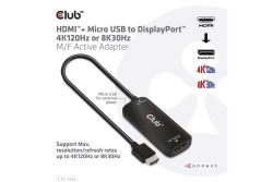 Club3D Adapter HDMI + MicroUSB > DP 4K120Hz aktiv St/Bu retail