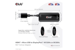 Club3D Adapter HDMI + MicroUSB > DP 4K120Hz aktiv St/Bu retail