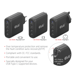 Club3D Ladegerät 2xUSB Typ C, 2xUSB Typ A, PD 100W, GaN retail