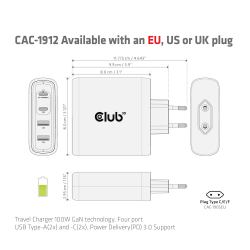 Club3D Ladegerät 2xUSB Typ C, 2xUSB Typ A, PD 100W, GaN retail