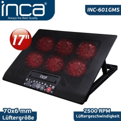 INCA Notebook Kühler 6x 70x70mm Lüfter/LED/2500RPM/2xUSB sw retail