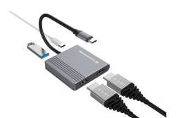 CONCEPTRONIC 4-1 Dock USB-C->2xHDMI/USB-A/100WPD 25cm gr
