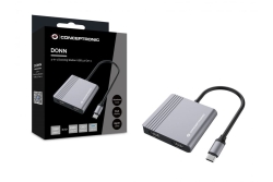 CONCEPTRONIC 4-1 Dock USB-C->2xHDMI/USB-A/100WPD 25cm gr