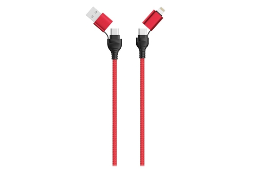 2GO USB / Type C Ladekabel 4 in 1 USB A, Lighn. 120cm rot