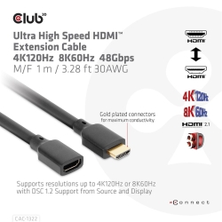Club3D HDMI-Kabel 2.1 UHD-Verlängerungskabel 1 Meter...