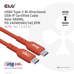 Club3D Kabel USB 2 Typ C PD 240W / 480Mb 1m St/St retail
