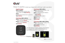 Club3D Ladegerät 2xUSB Typ C, 1xUSB Typ A, PD 65W, GaN retail