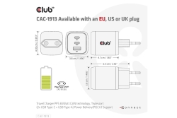 Club3D Ladegerät 2xUSB Typ C, 1xUSB Typ A, PD 65W, GaN retail