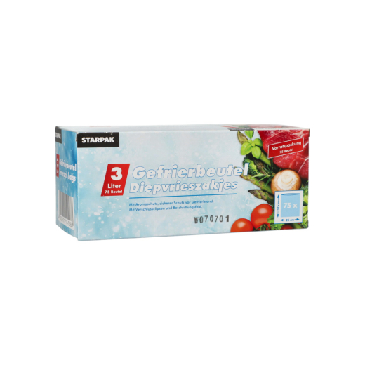 Gefrierbeutel - 3 L, LLDPE-Folie, transparent, 75 Stück, Verschlussclips