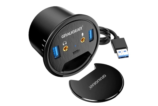 GRAUGEAR USB 3-Port Tisch Hub m. Audio- u. Mikrofonanschluss