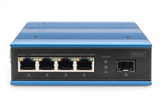 DIGITUS Switch Ind. 4-Port 10/100 30W PoE Unmanaged blau