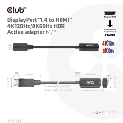 Club3D Adapter DisplayPort 1.4 > HDMI HDR 8K60Hz aktiv...