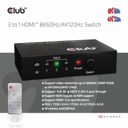 Club3D HDMI Switchbox 3 Eingänge -> 1 Ausgang...