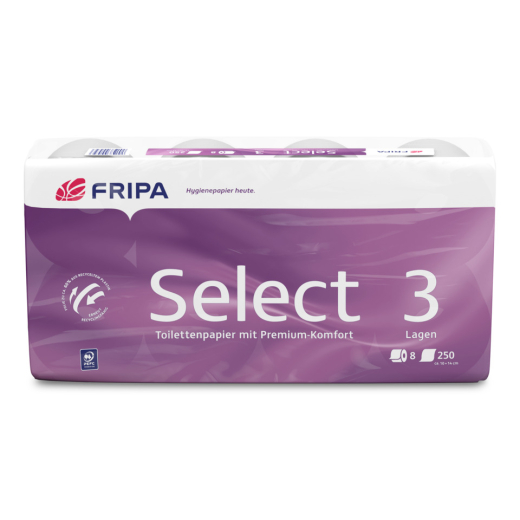Toilettenpapier Select - 3-lagig, geprägt, hochweiß, 8 Rollen à 250 Blatt