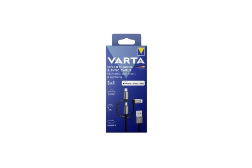 Varta Ladekabel 3in1 USB-A auf Micro-USB/USB-C/Light. 2m sw
