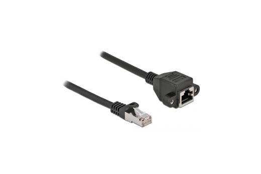 DELOCK Verläng. S/FTP RJ45 Ste.< RJ45 Bu. Cat.6A 25cm Black