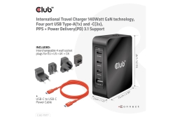 Club3D Ladegerät 3xUSB Typ C, 1xUSB Typ A, PD 140W, GaN retail