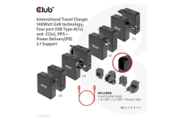 Club3D Ladegerät 3xUSB Typ C, 1xUSB Typ A, PD 140W, GaN retail
