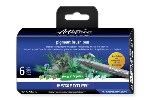 STAEDTLER MultiInk Pigment Arts brush pen 6er-Set grün&türki retail