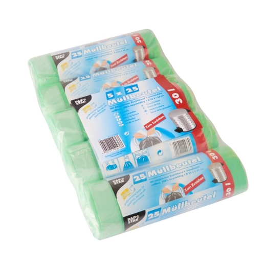 Müllbeutel mit Zugband - 30 L, HDPE, grün, 5x 25 Stück