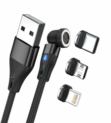 RealPower Magnetic cable 3 Amp,1m,schwarz mit Adaptern