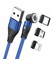 RealPower Magnetic cable 3 Amp,1m,blau mit Adaptern