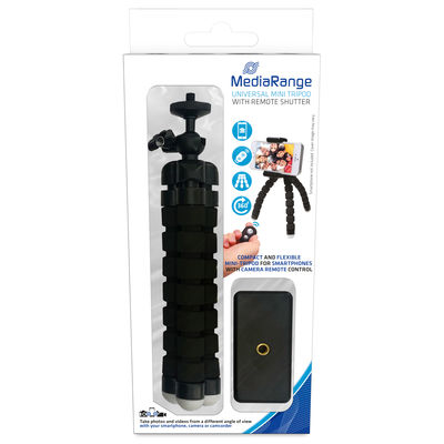 MediaRange Mini-Stativ m. flexiblem Gestell Fernauslöser, sw