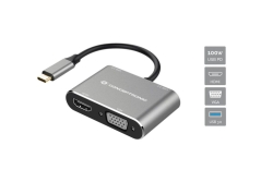 CONCEPTRONIC 4-1 Dock USB-C->HDMI/USB-A/VGA/100WPD 15cm gr