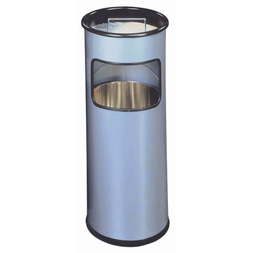 Papierkorb mit Ascher METALL - Ø260 x 620 mm, 17 l, silber metallic