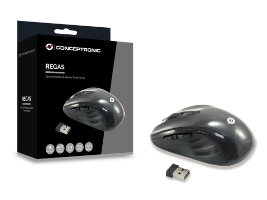 CONCEPTRONIC Reisemaus WLS USB-A/1600DPI/6Tasten R schwarz