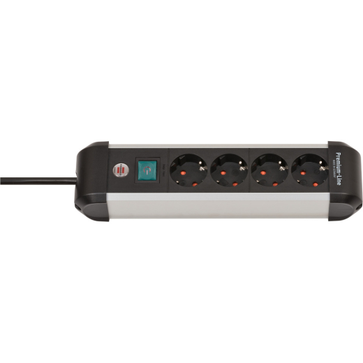 Steckdosenleiste Premium ALU-Line+Schalter, 4-fach, schwarz