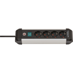 Steckdosenleiste Premium ALU-Line+Schalter, 4-fach, schwarz
