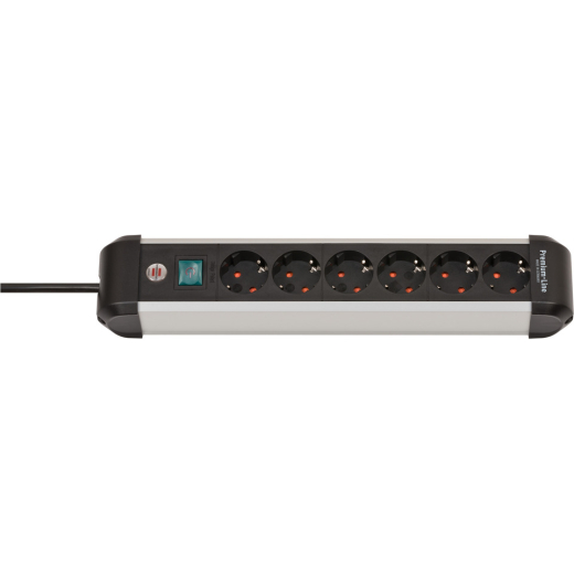 Steckdosenleiste Premium ALU-Line-Schalter, 6-fach, schwarz