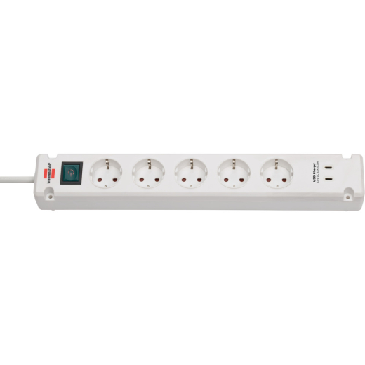 Steckdosenleiste Bremounta+Schalter, 5-fach + USB-C, weiß