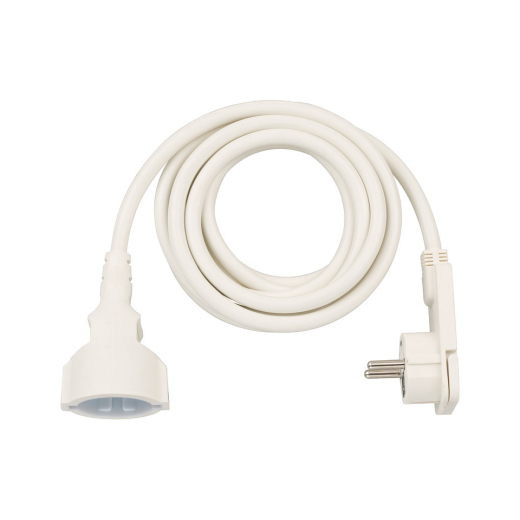 Qualitäts-Kunststoff-Verlängerungskabel - 3 m, weiß, H05VV-F 3G1,5, mit Flachstecker