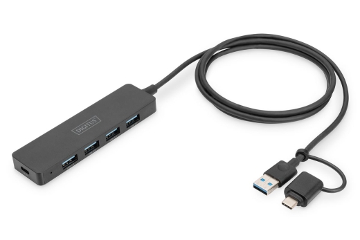 DIGITUS USB 3.0 Hub 4-Port Slim, USB-C Adapter 1,2m Kabel