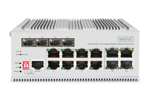 DIGITUS Switch 8 Port Gigabit PoE, L2 managed, 4 SFP Uplink