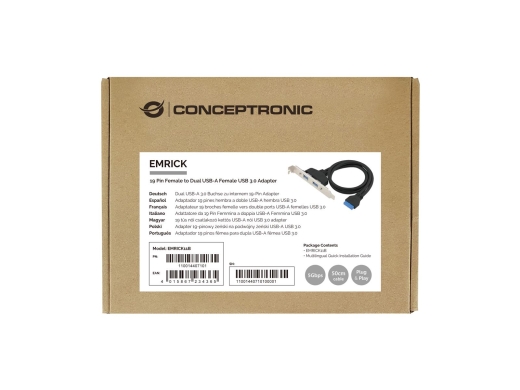 CONCEPTRONIC Slotblech 19/20-Pin->2xUSB-A3.0 Bu/Bu schwarz
