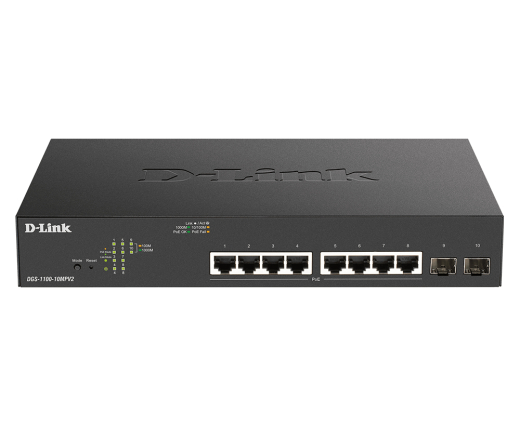 Switch 280mm D-Link DGS-1100-10MPV2 2*SFP/ 8*GE PoE+