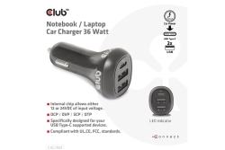 Club3D USB KFZ-Ladegerät 1xUSB C, 2xUSB A, 36W,...