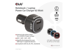 Club3D USB KFZ-Ladegerät 1xUSB C, 1xUSB A, 63W,...