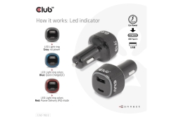 Club3D USB KFZ-Ladegerät 1xUSB C, 1xUSB A, 63W, 12/24V retail
