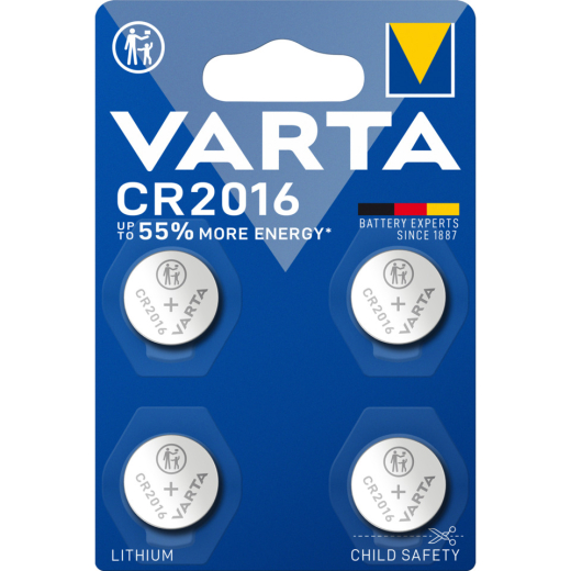 Knopfzellen-Batterie Lithium CR2016, 4 Stück