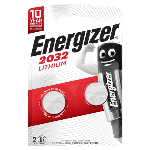 Knopfzellen-Batterie Lithium CR2032, 2 Stück