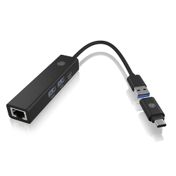Adapter IcyBox USB3.2 Gen1 Hub & Gigabit LAN 4-in-1...