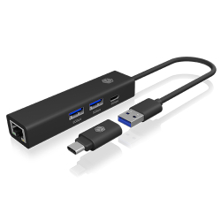 Adapter IcyBox USB3.2 Gen1 Hub & Gigabit LAN 4-in-1...